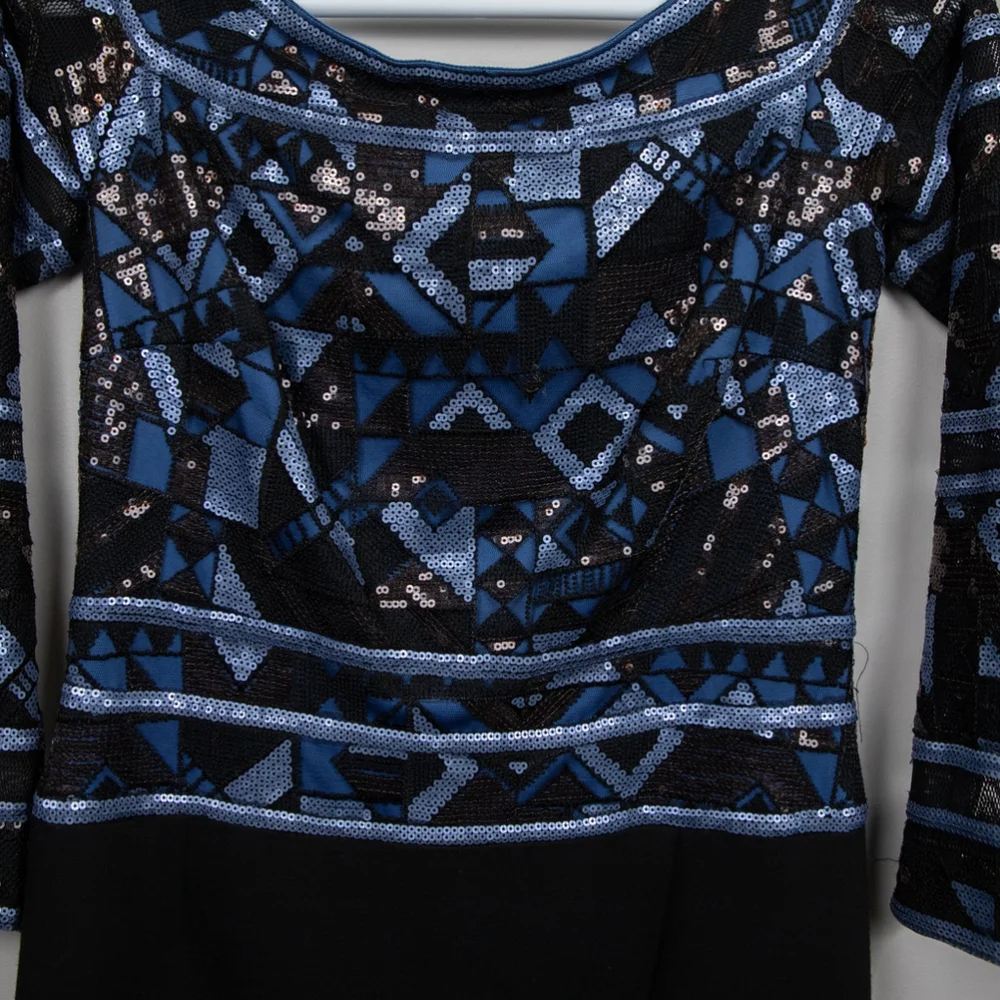 Tadashi Shoji Laila black and blue sequins cocktail dress-12